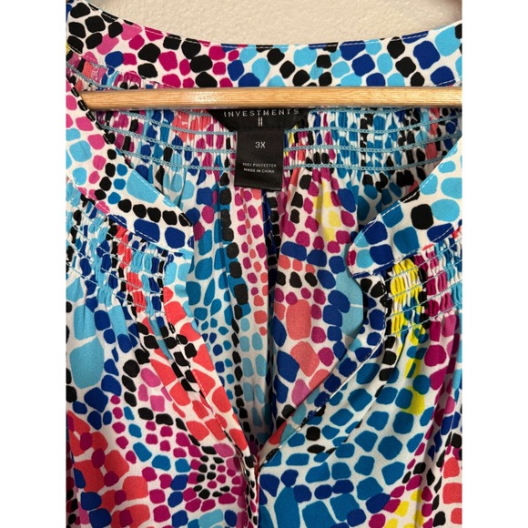 Investments II Womens Size 3X Long Sleeve Blouse Bright Colorful Mosaic Dots Top - Picture 3 of 9